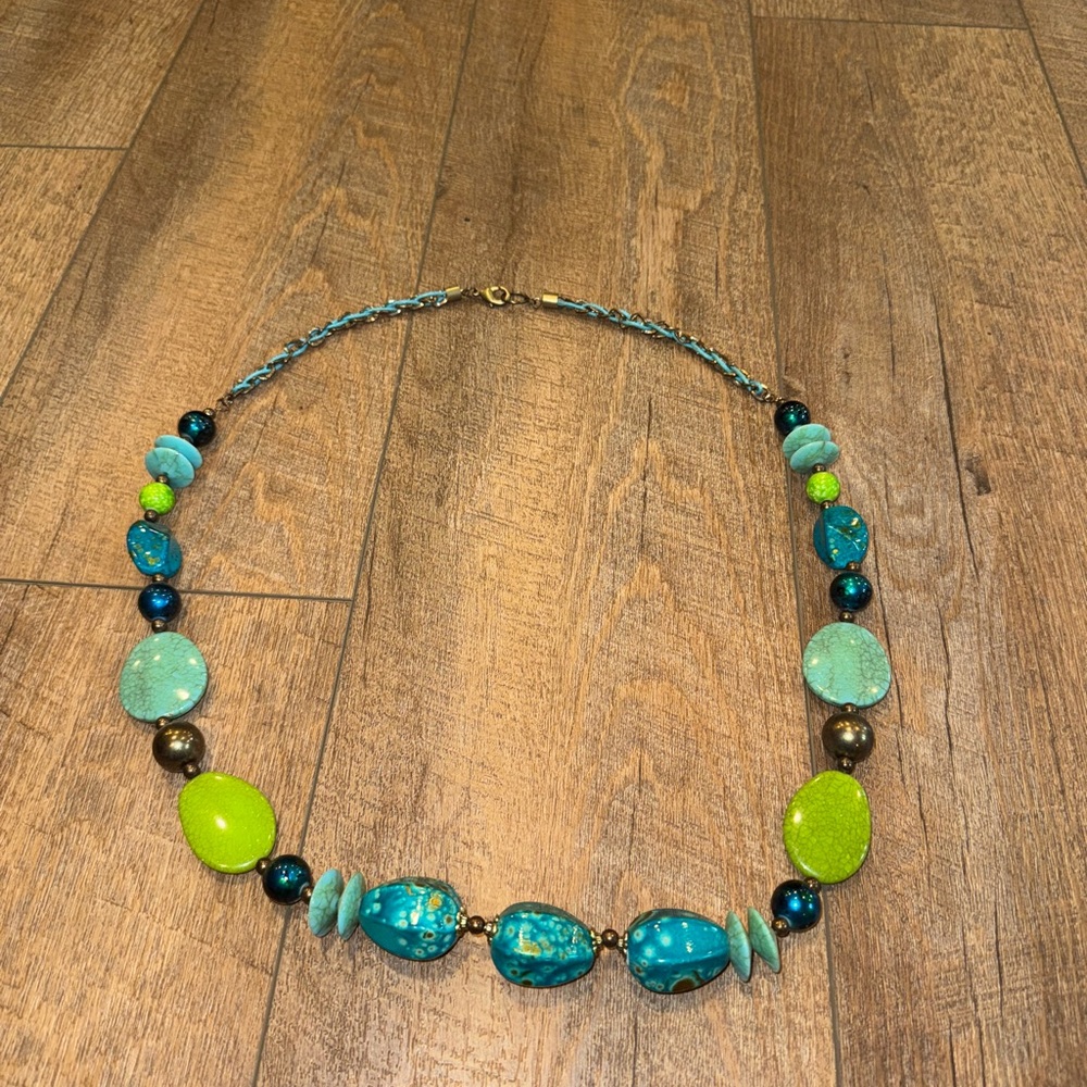 Chunky Turquoise and Green Long Necklace